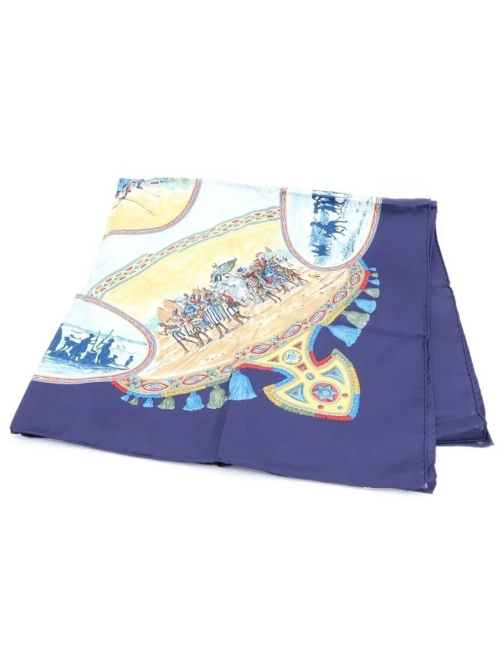 Hermes Carre 90 Cavaliers Peuls Horsemen of the Poule Tribe Silk Scarf Blue